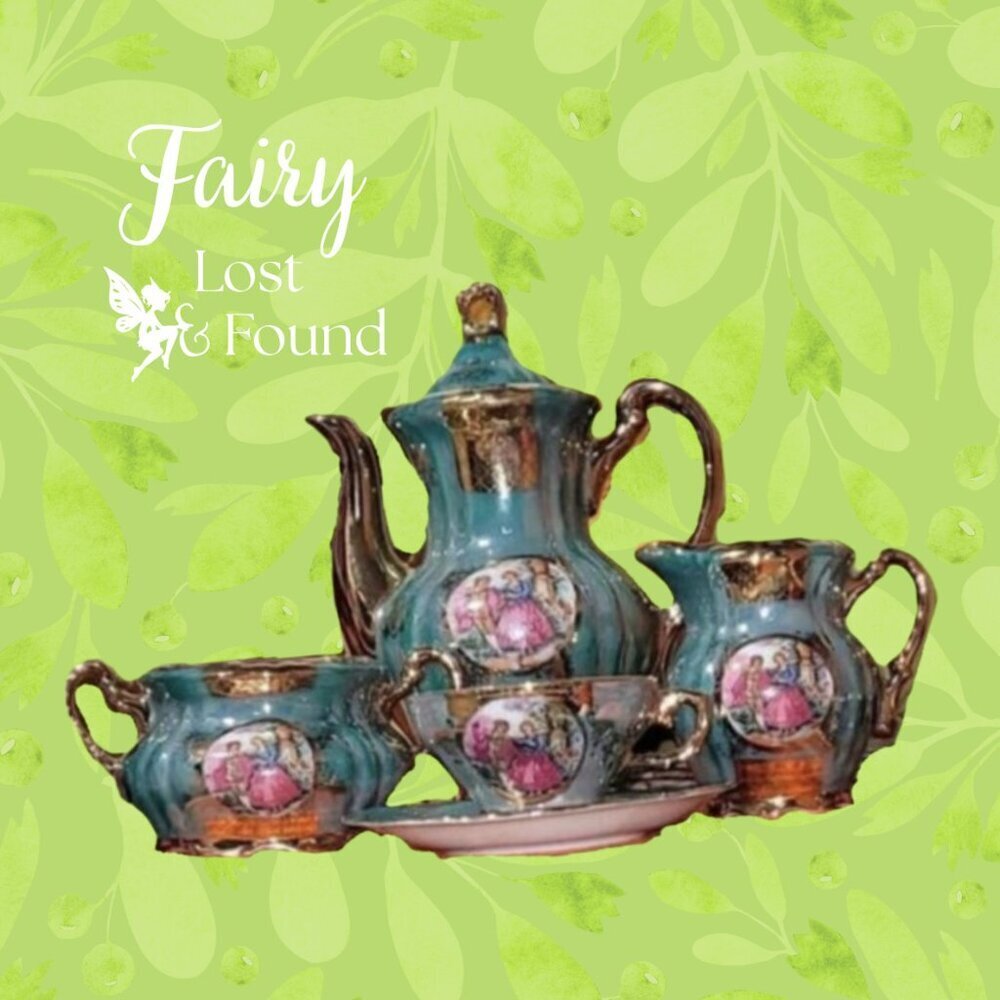 Vintage Japan Bone China Teal Tea Set